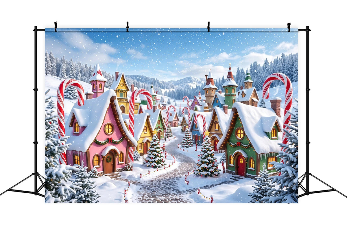 Fond De Village De Noël Cottage Bonbons Sucre Enneigé RR610-81