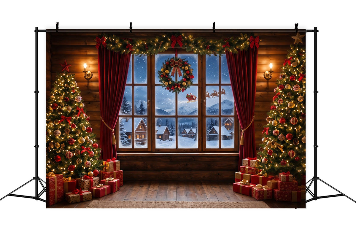 Fond Photo Père Noël Fenêtre Village Enneigé RR610-83