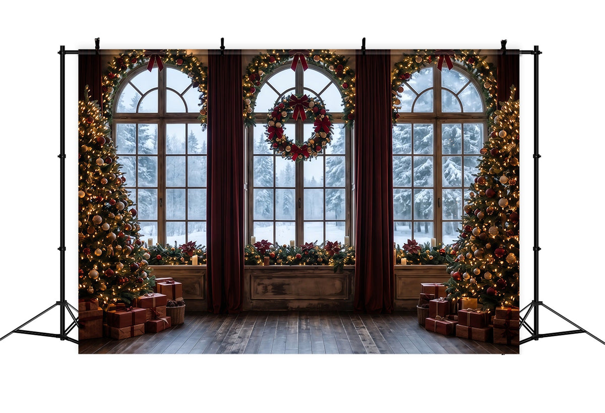 Fond De Noël Fenêtre Givrée Couronne Décorative RR610-85