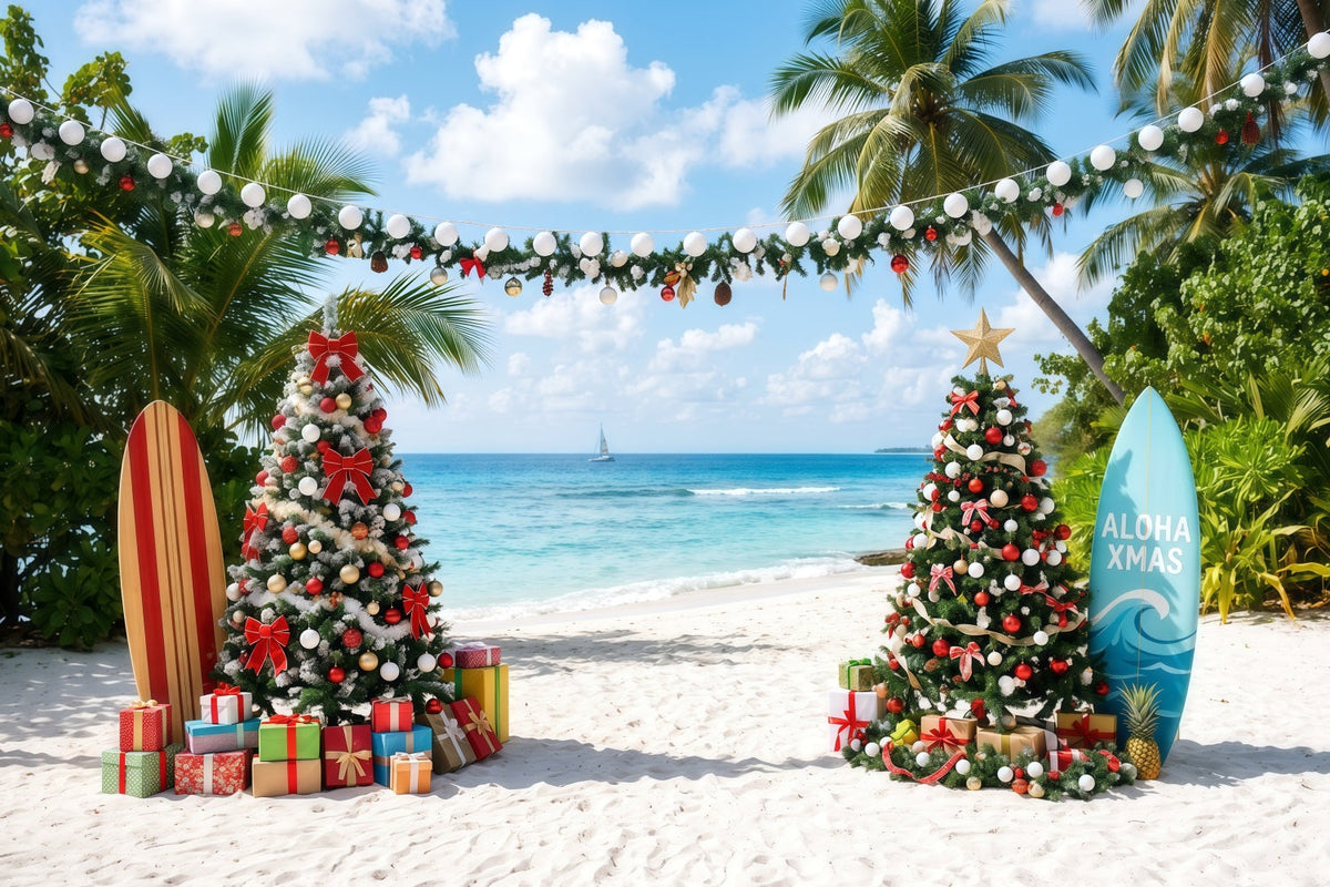 Fond De Noël Tropical Mer Plage Planche Surf RR610-87