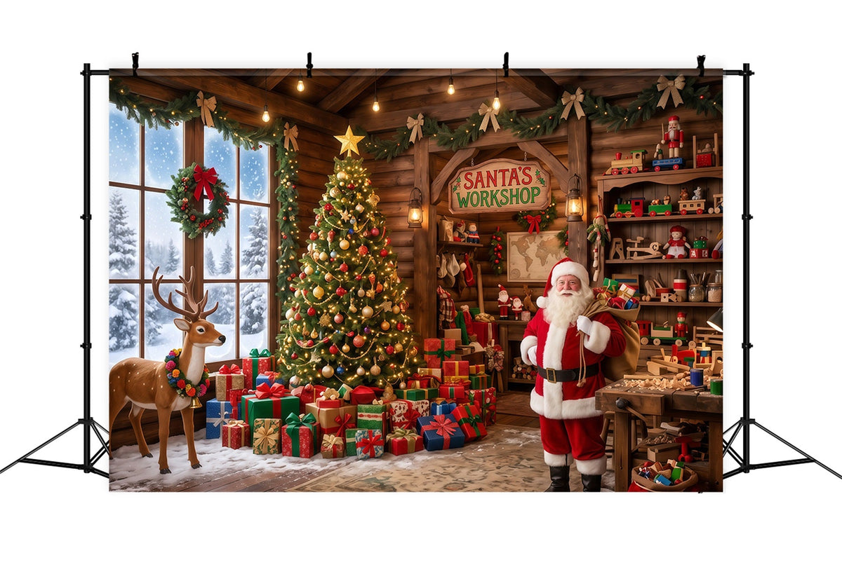 Fond Photo Atelier Père Noël Intérieur Salle Jouets Rustique RR610-89