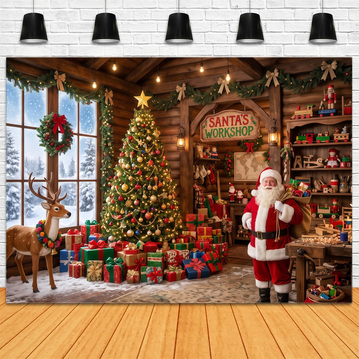 Fond Photo Atelier Père Noël Intérieur Salle Jouets Rustique RR610-89