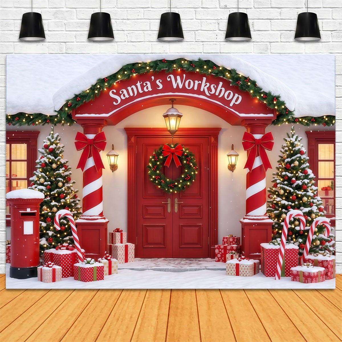 Fond De Noël Entrée Salle Bonbons Sucre Rouge RR610-90