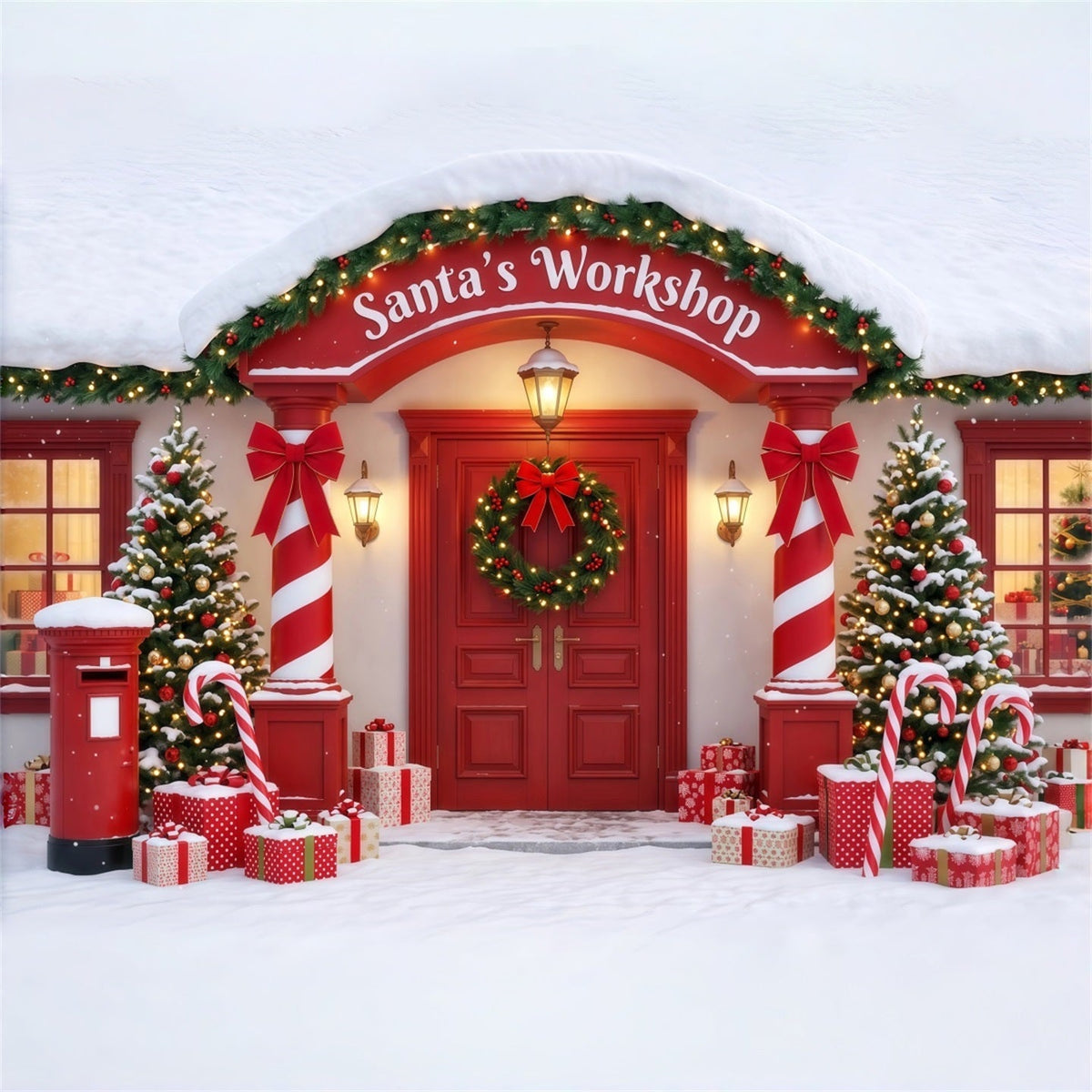 Fond De Noël Entrée Salle Bonbons Sucre Rouge RR610-90