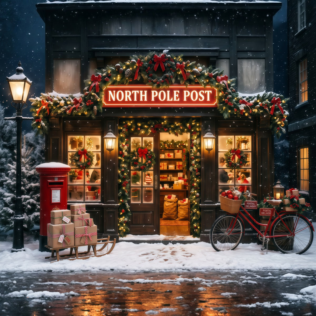 Fond Photo Pôle Nord Bureau De Poste Enneigé RR610-93