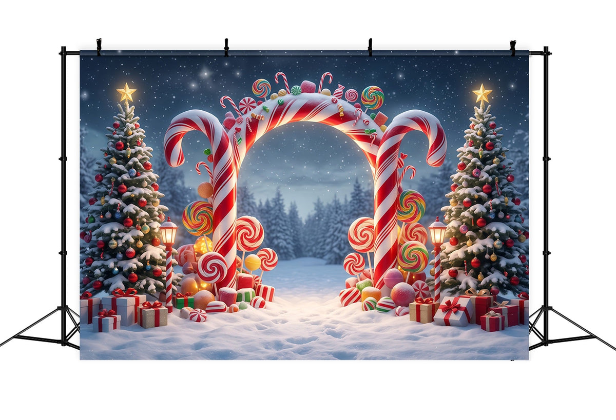 Fond De Noël Arche Sucettes Forêt Enneigée RR610-98