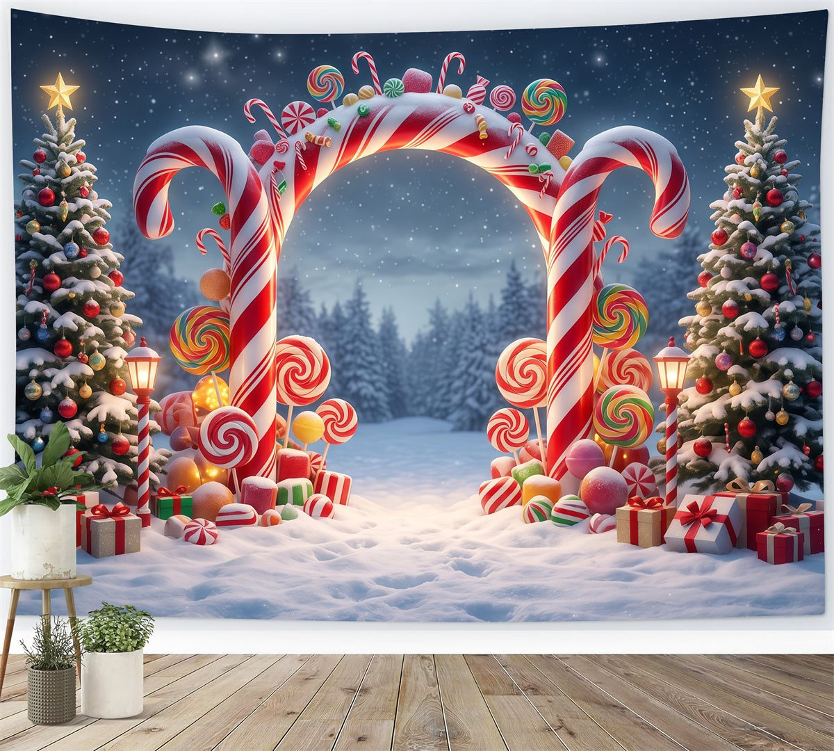 Fond De Noël Arche Sucettes Forêt Enneigée RR610-98