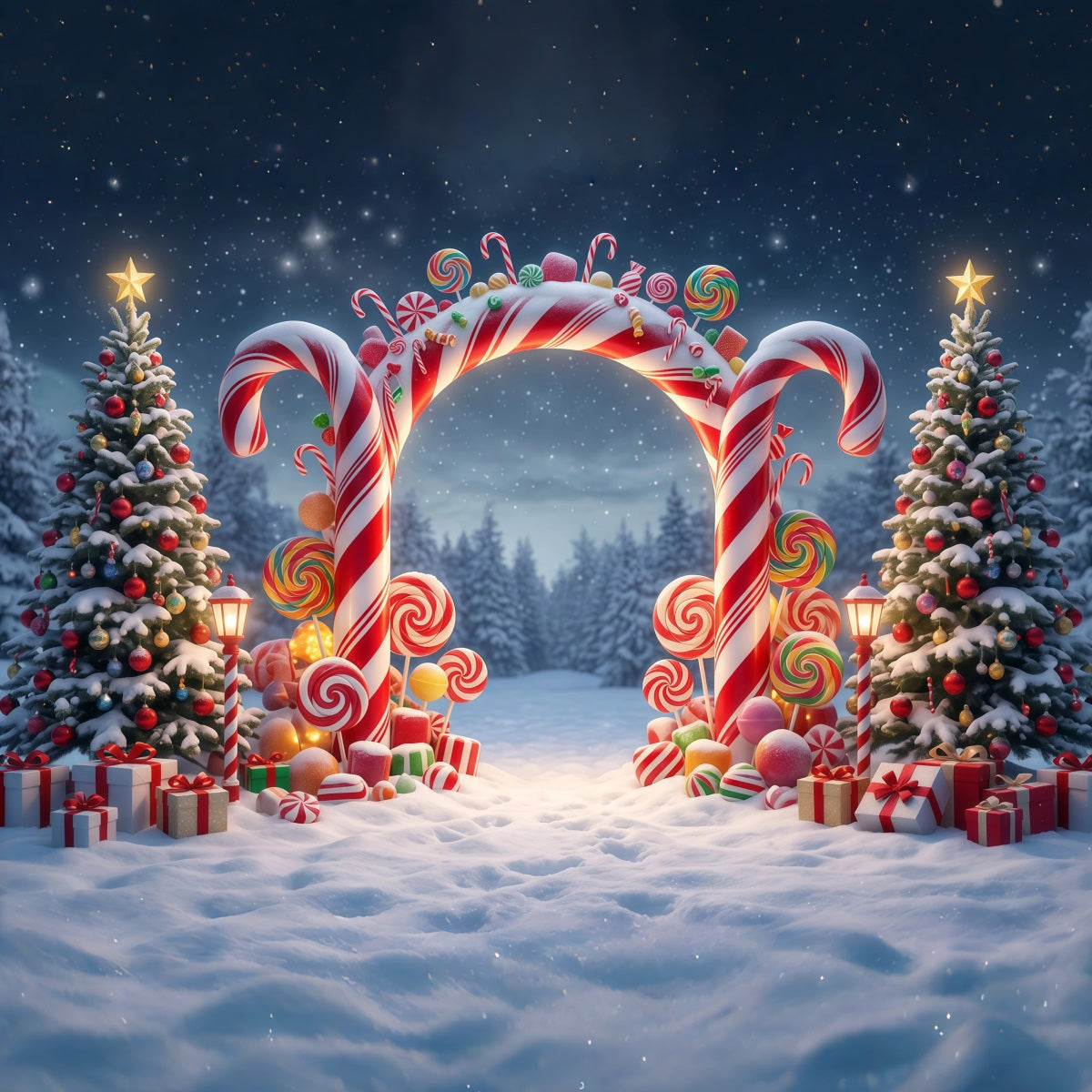 Fond De Noël Arche Sucettes Forêt Enneigée RR610-98