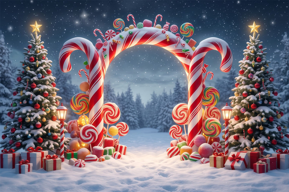 Fond De Noël Arche Sucettes Forêt Enneigée RR610-98