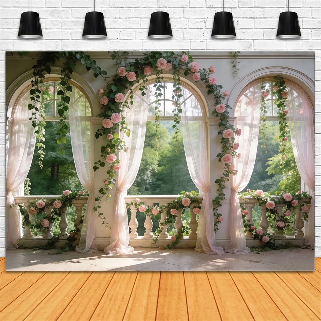 Fond Photo Jardin Balcon Roses Blush Arche Florale RR62-11