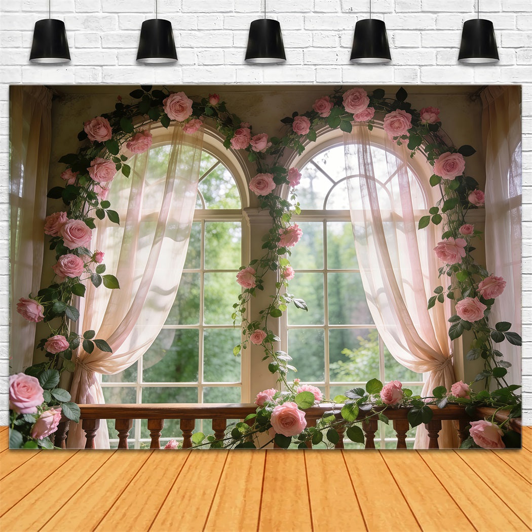 Fond Studio Roseraie Fenêtre Florale Rose Doux Lueur RR62-12