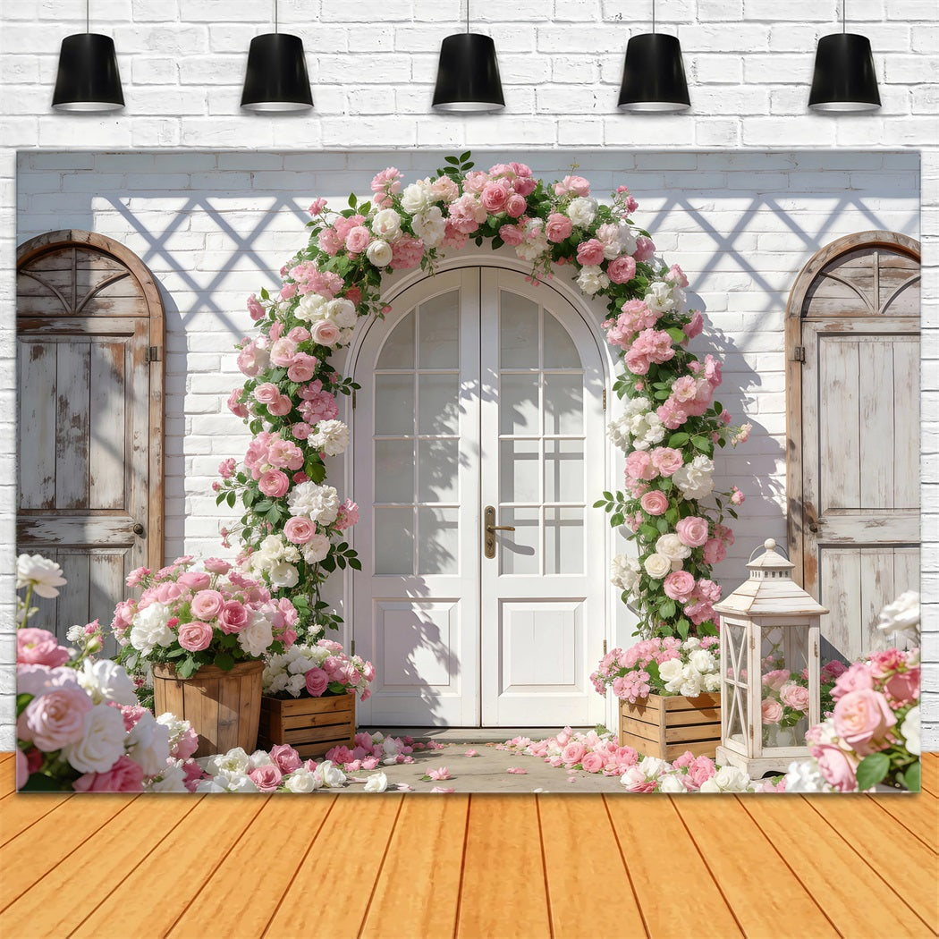 Fond Photo Jardin Arche Brique Romantique Roses RR62-15