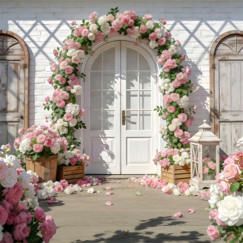 Fond Photo Jardin Arche Brique Romantique Roses RR62-15