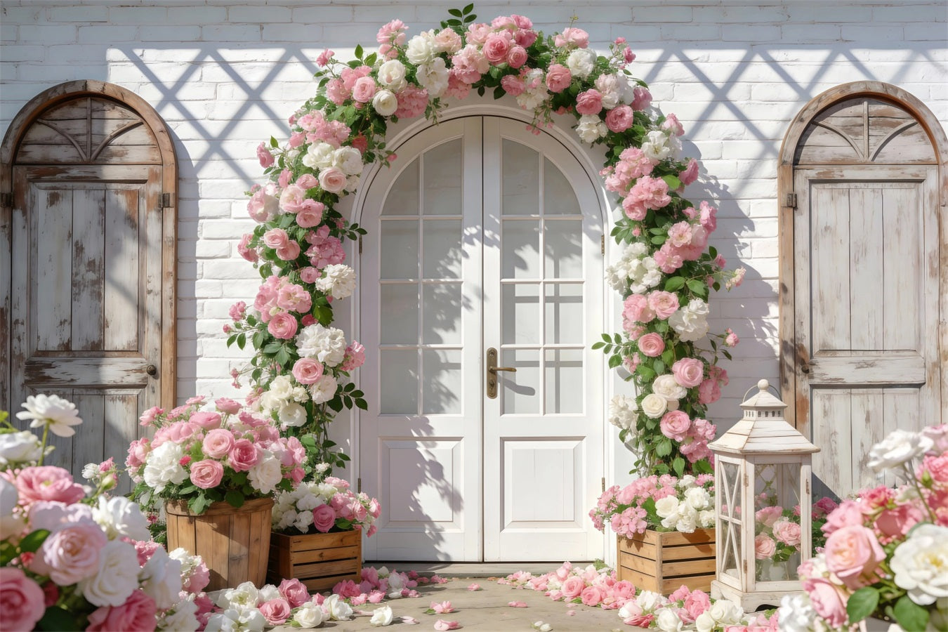 Fond Photo Jardin Arche Brique Romantique Roses RR62-15