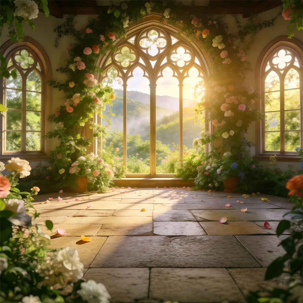 Fond Studio Jardin Printanier Fenêtre Arche Vallée Dorée RR62-19