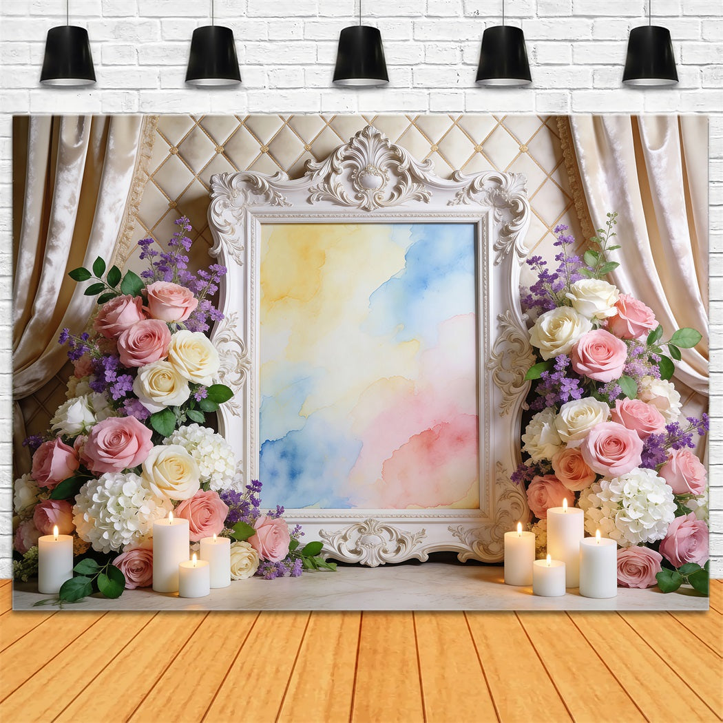 Fond Photo Floral Printanier Cadre Ornemental Fleurs Aquarelle RR62-2