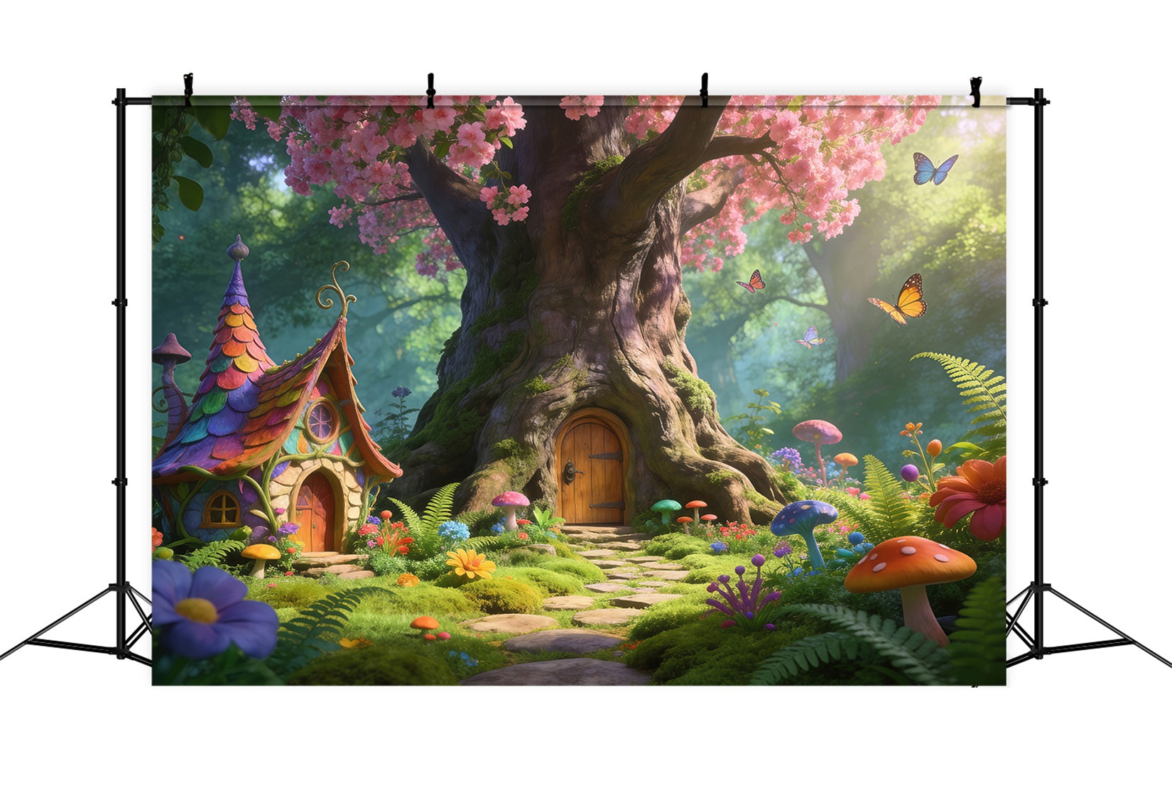 Toile de Fond Fleurs de Cerisier Forêt Enchantée Arbres Fleurs Roses RR62-34