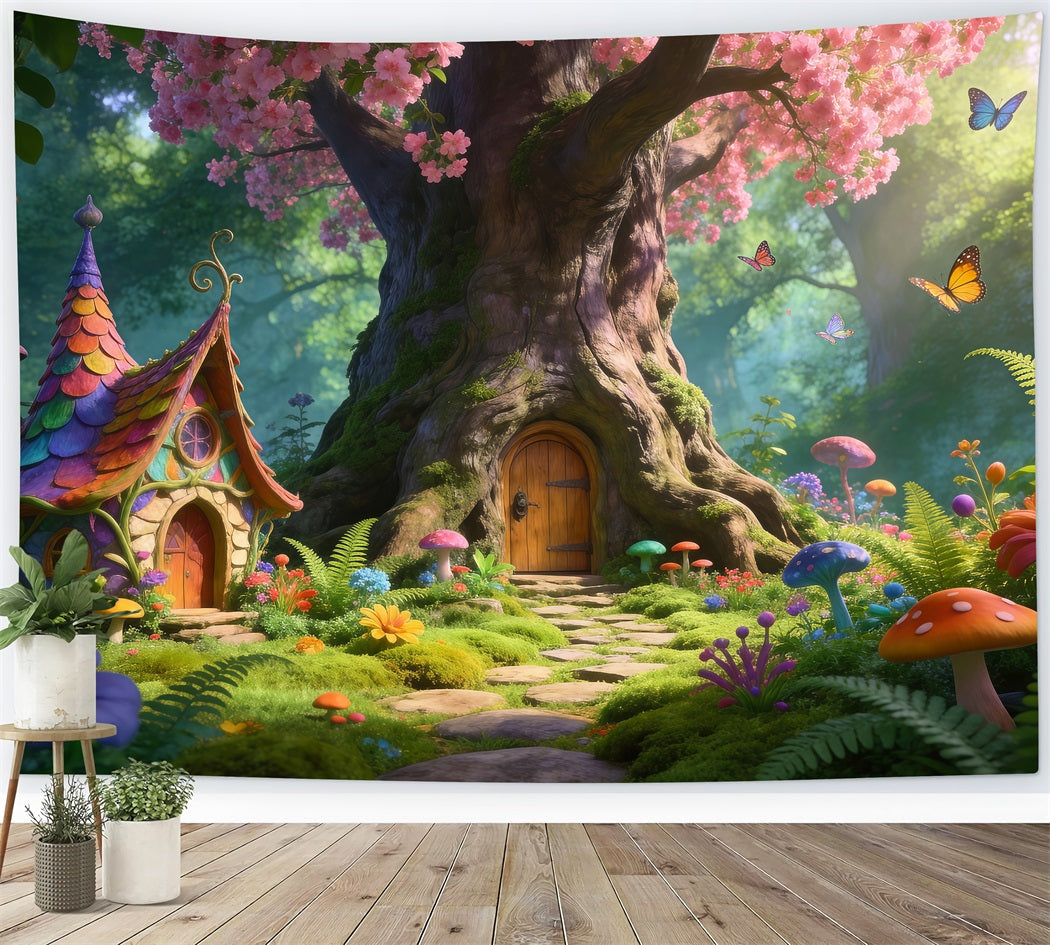 Toile de Fond Fleurs de Cerisier Forêt Enchantée Arbres Fleurs Roses RR62-34