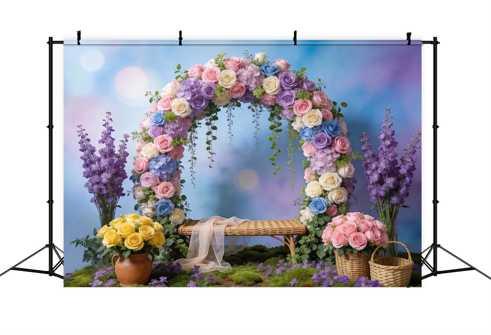 Toile de Fond Guirlande de Fleurs Sauvages Arche Florale Pastel Bokeh RR62-41