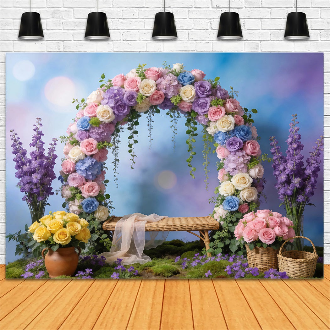 Toile de Fond Guirlande de Fleurs Sauvages Arche Florale Pastel Bokeh RR62-41