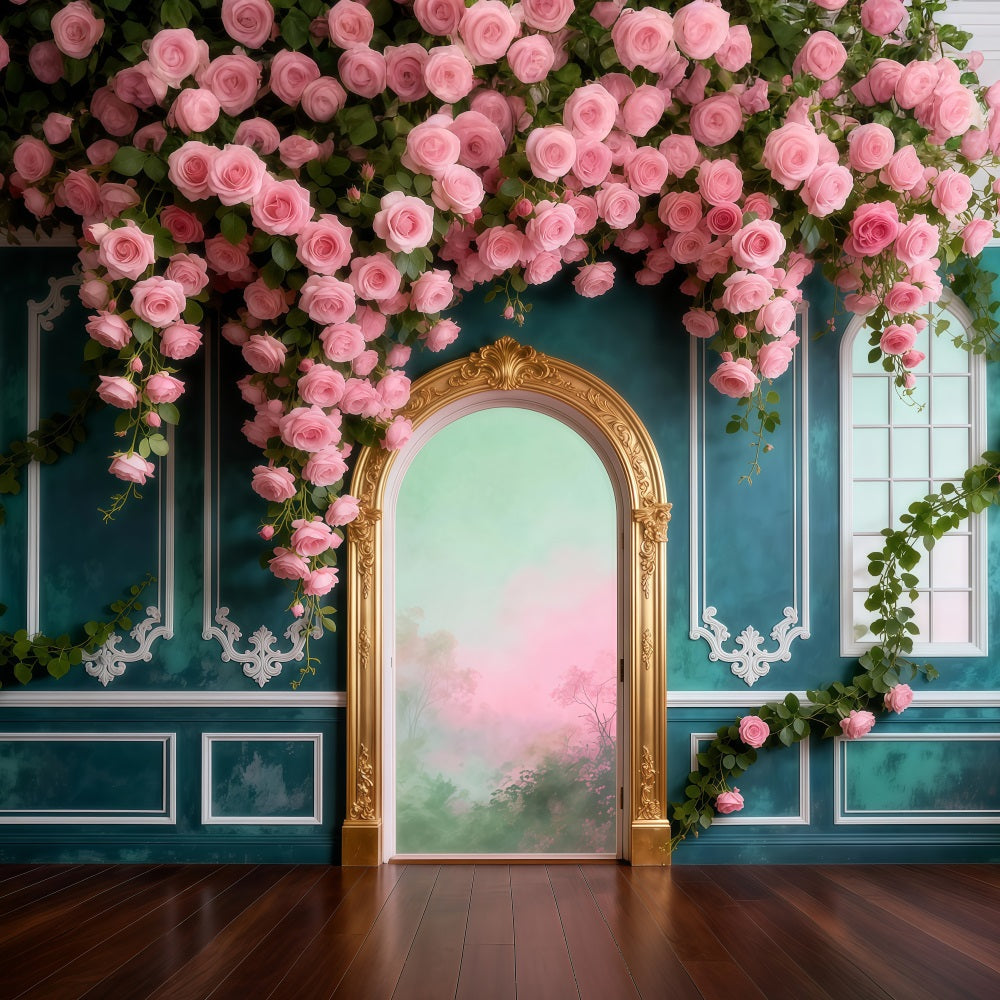 Toile de Fond Lianes Suspendues Mur Rétro Palais Drapé De Roses RR62-43