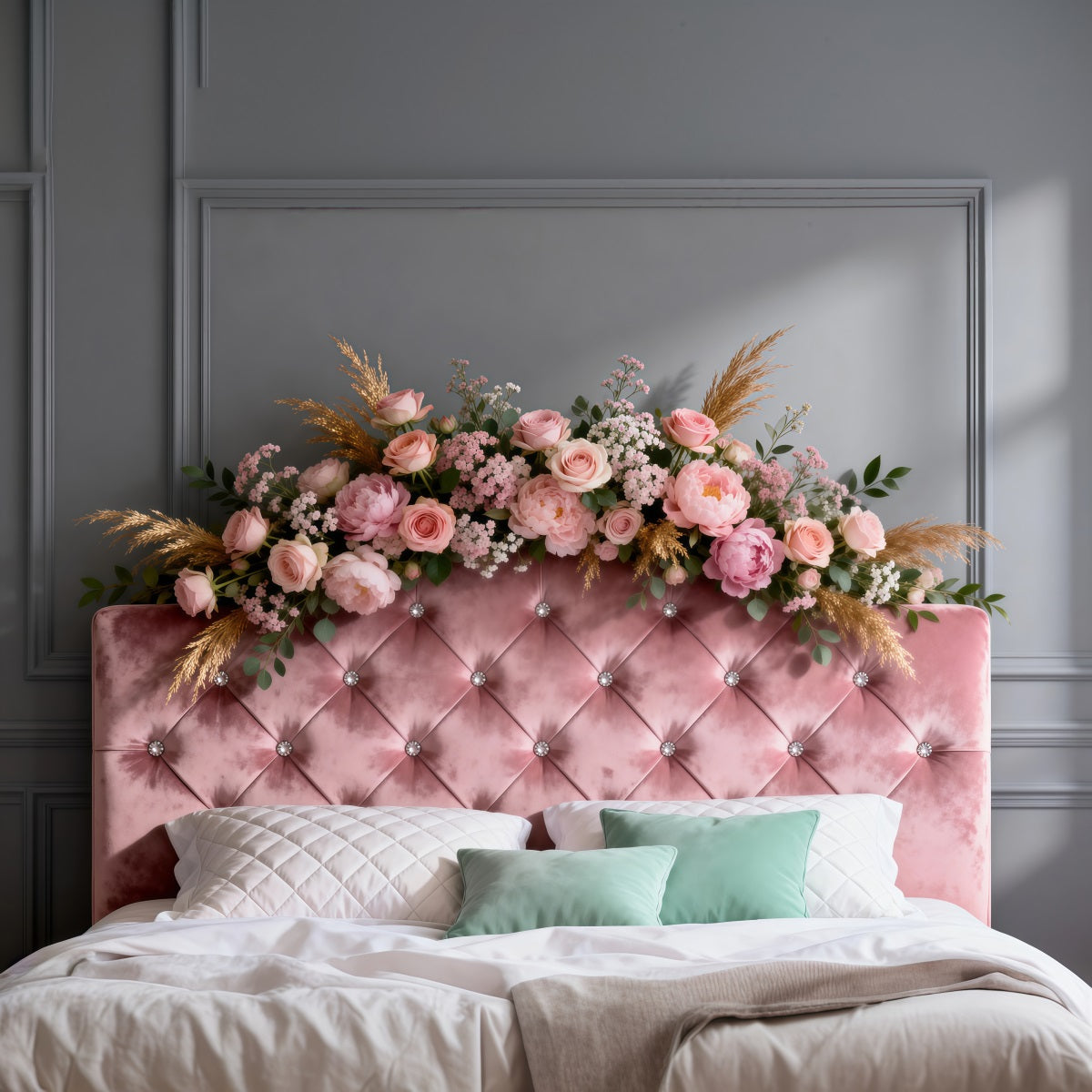 Toile de fond Boudoir Fleurs Velours Blush Couronne Florale RR62-51