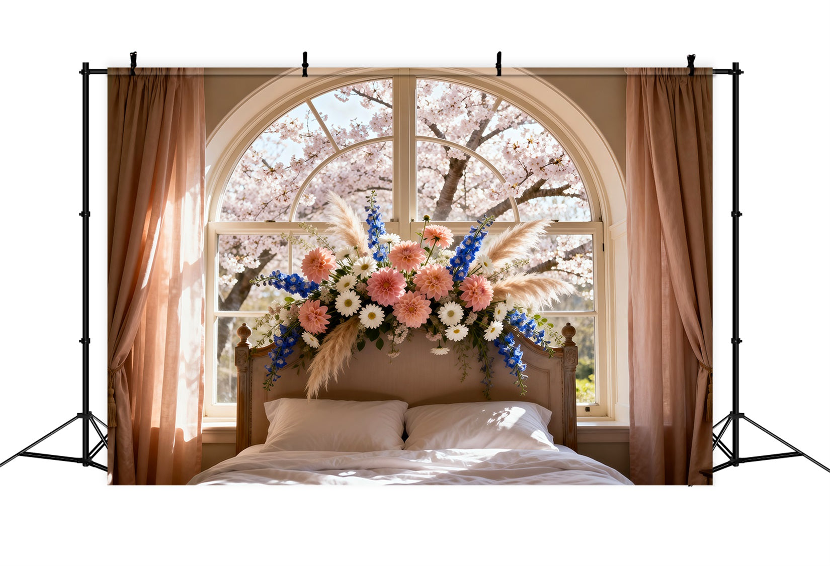 Fond Studio Boudoir Lit Fenêtre Fleurie Ensoleillée RR62-55