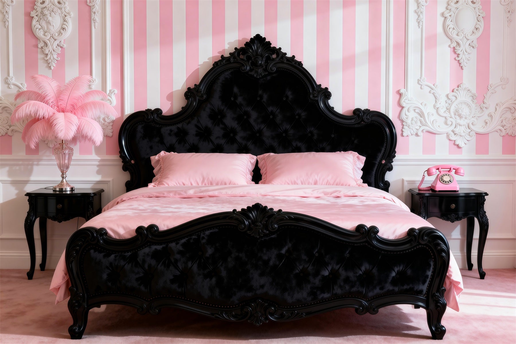 Toile de fond Boudoir Élégance Rayures Roses Baroques RR62-56