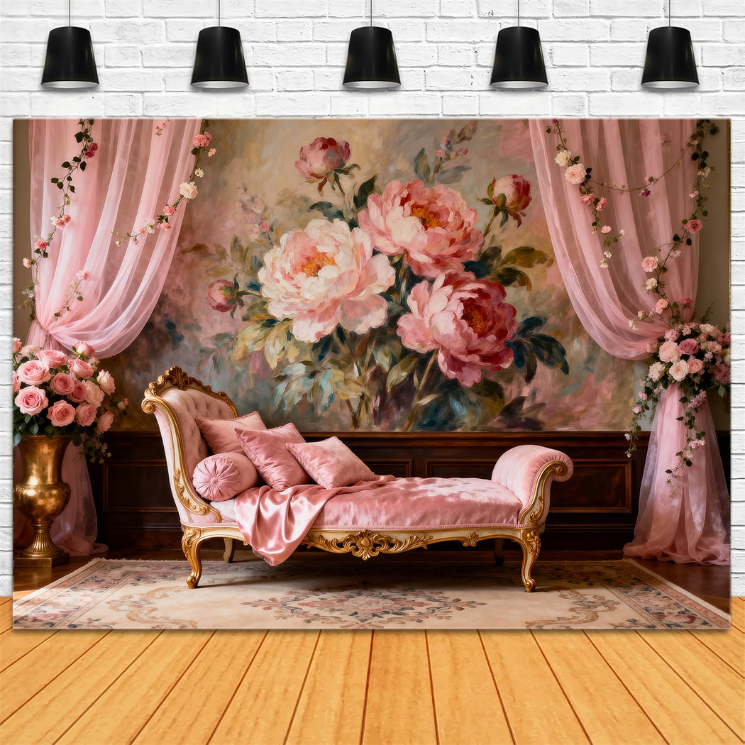 Fond Photo Boudoir Pivoines Peintes Blush Romantiques RR62-62