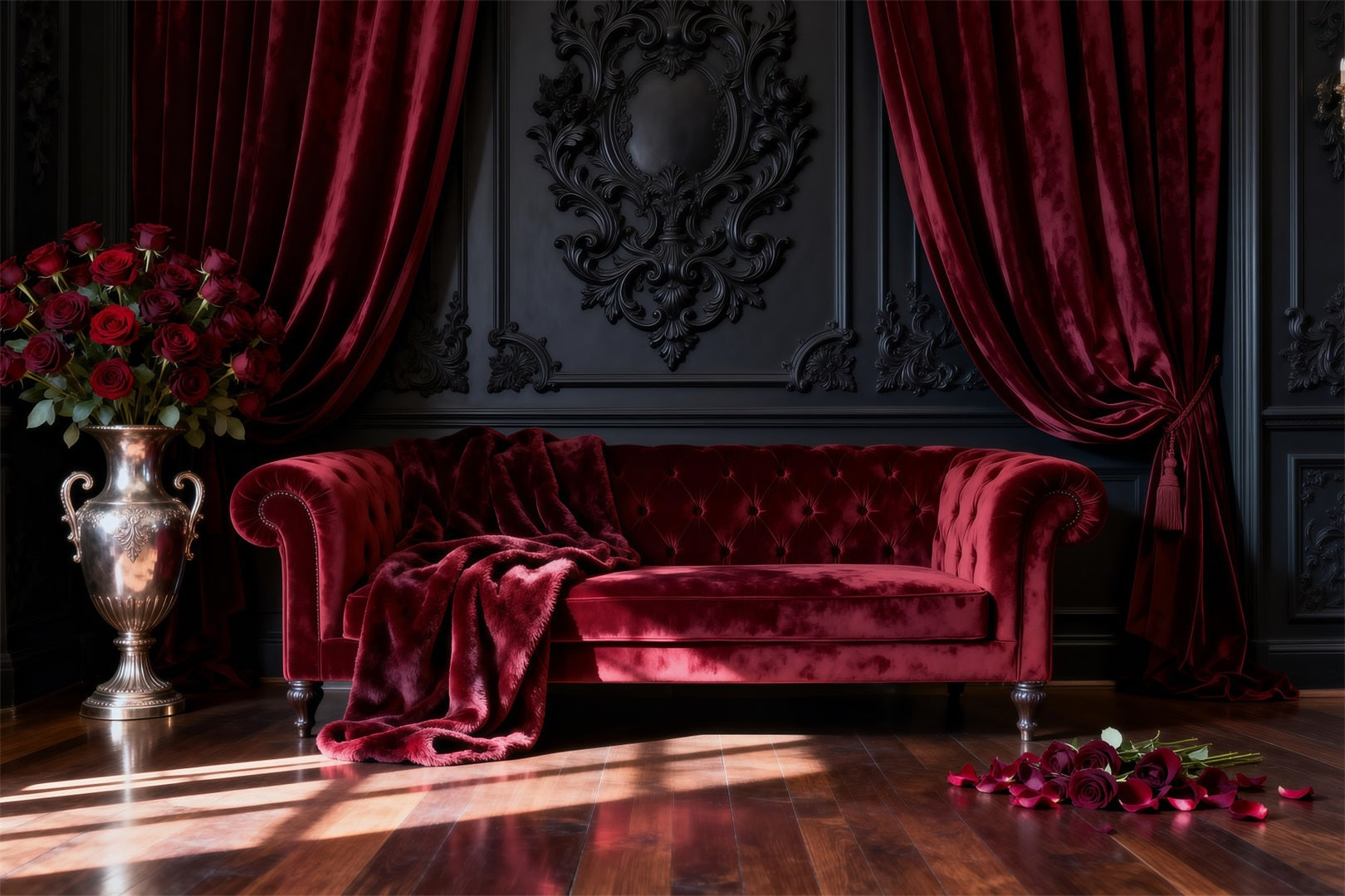Fond Studio Boudoir Salon Velours Cramoisi Roses RR62-65