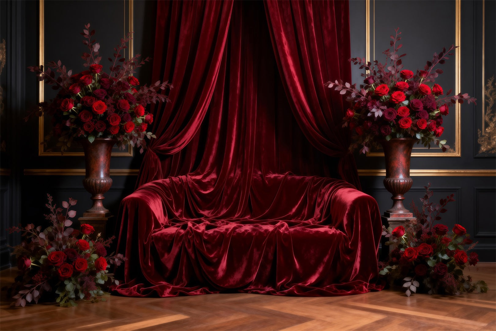 Toile de fond Boudoir Trône Drapé Rouge Royal RR62-66