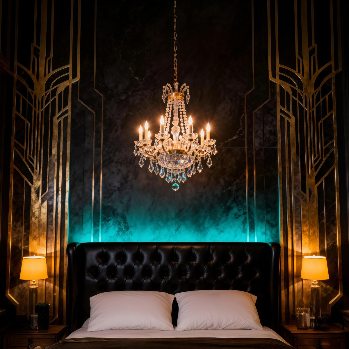Toile de fond Photo Boudoir Chambre Lustre Émeraude Artistique RR62-74