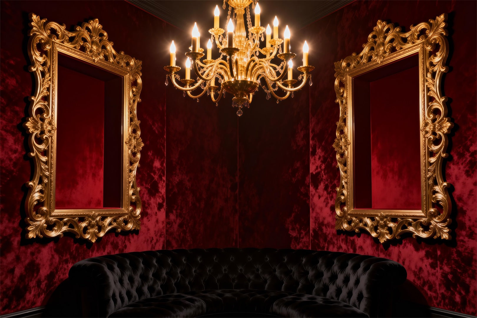 Fond Studio Boudoir Salon Miroir Doré Velours Cramoisi RR62-75