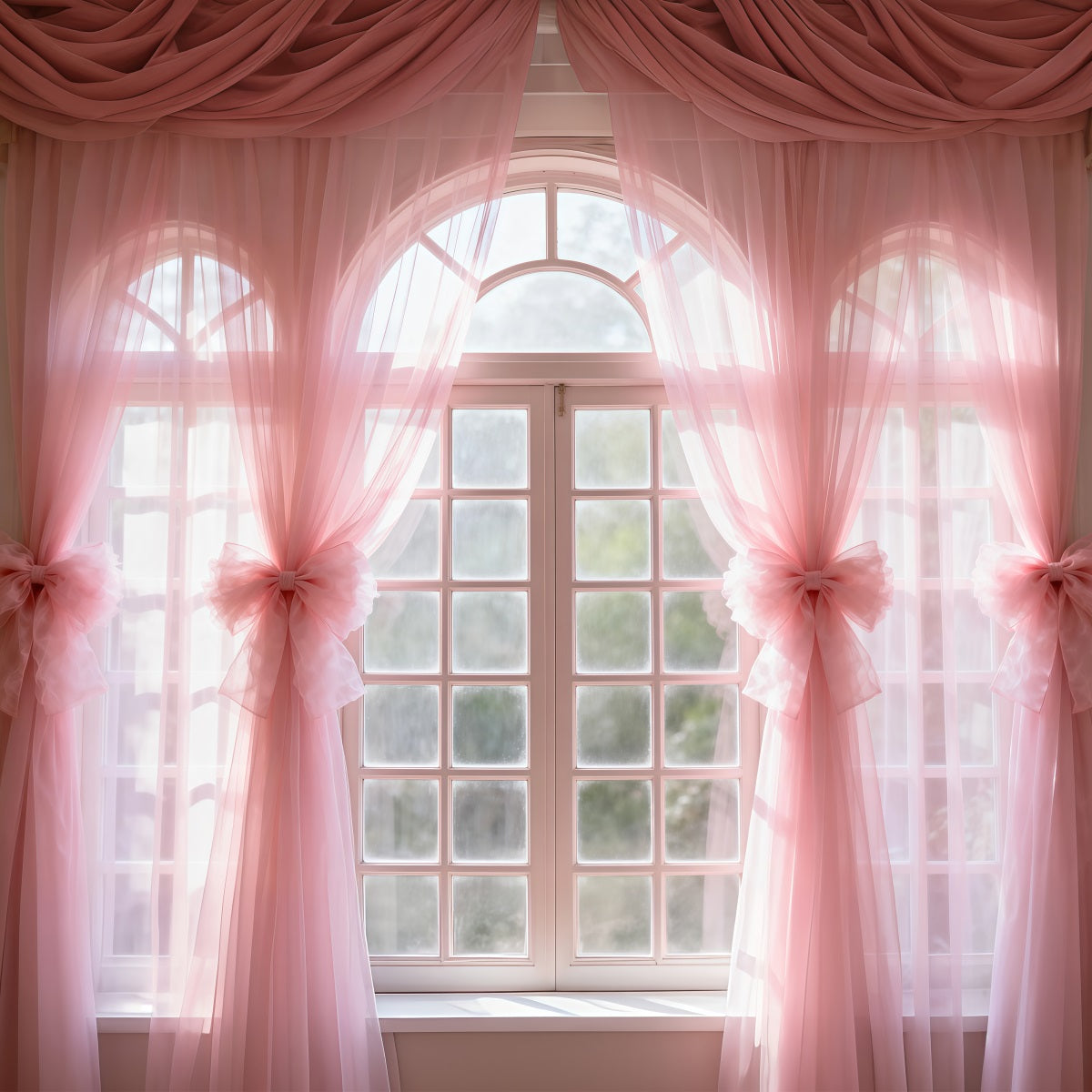 Fond Studio Boudoir Fenêtre Lumière Voilage Blush Nœud RR62-80