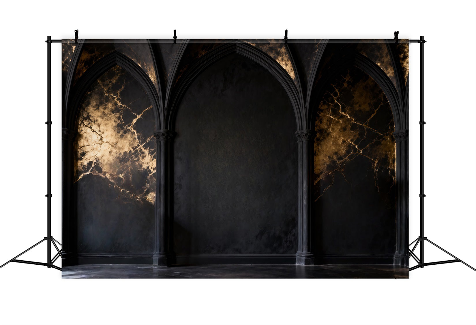 Toile de fond Photo Boudoir Arches Marbre Noir Veines Dorées RR62-84