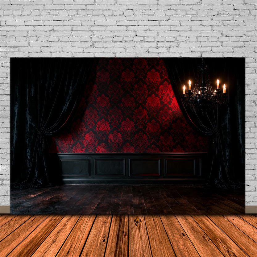 Toile de fond Boudoir Lustre Ombre Damassé Cramoisi RR62-86