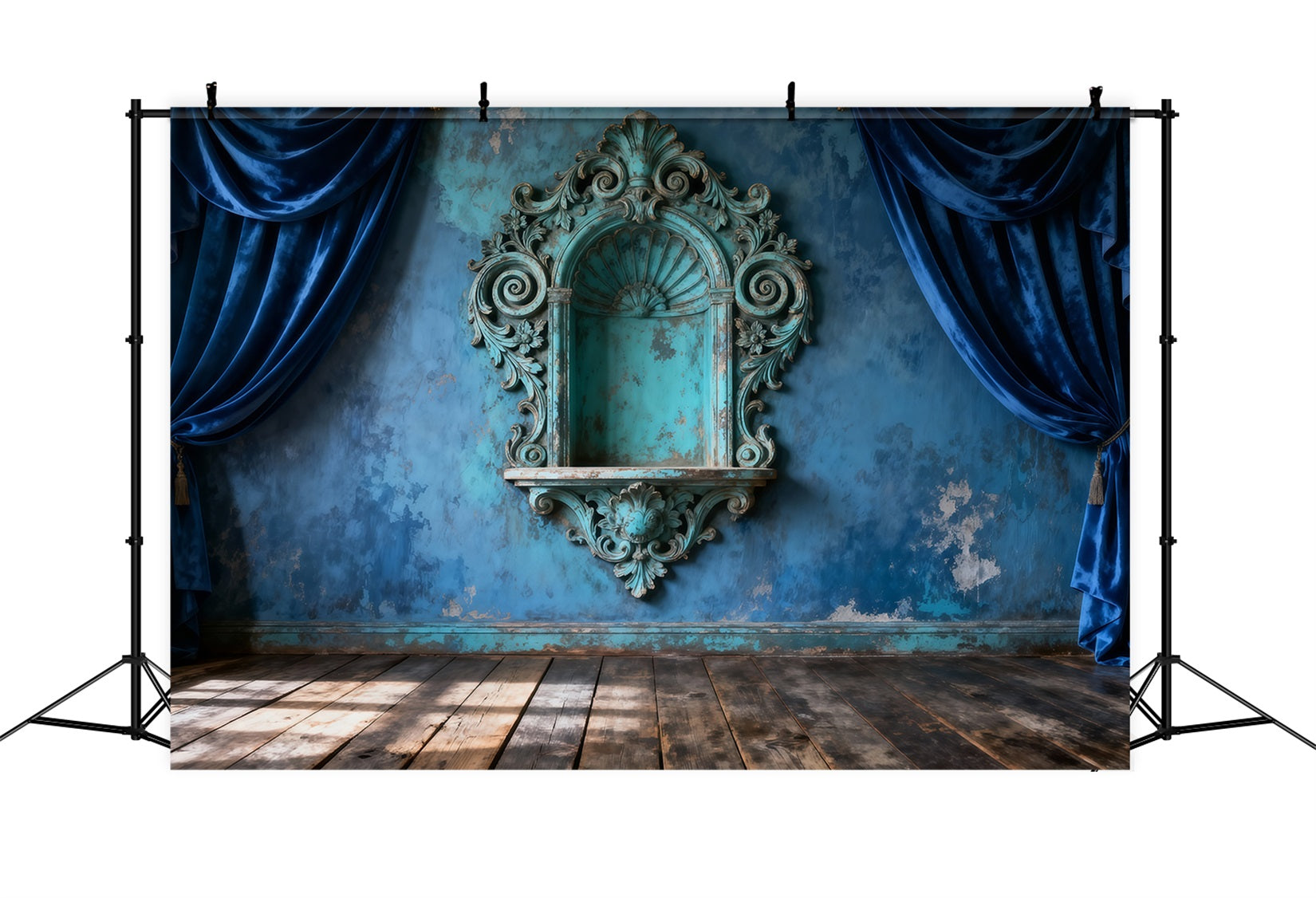 Fond Photo Boudoir Draperie Murale Baroque Sarcelle Antique RR62-87