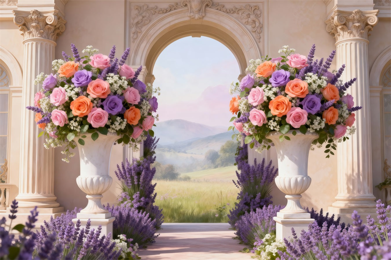Fond Photo Jardin Enchanté Cour Florale Pastel Vue Vallée RR62-8