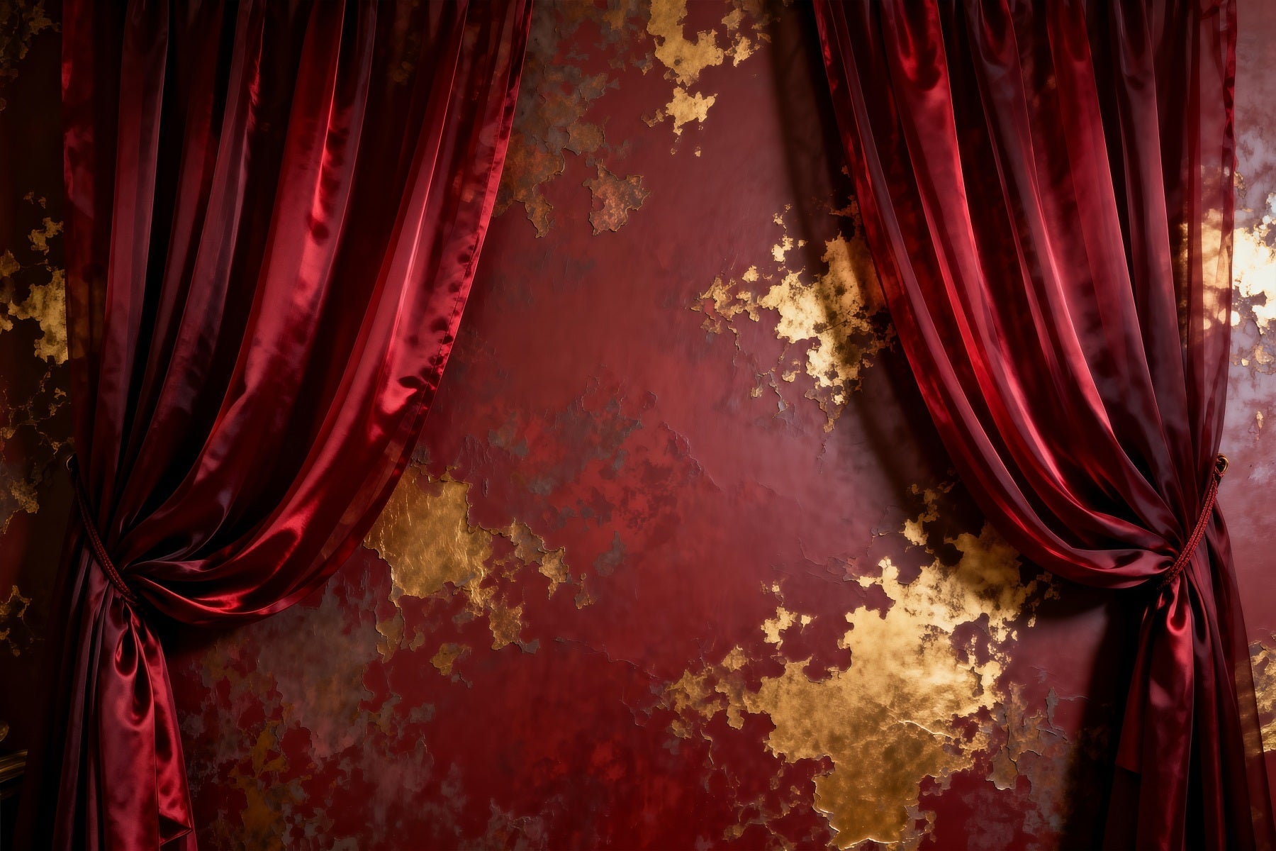 Fond Studio Boudoir Texture Rideau Velours Cramoisi Doré RR62-90