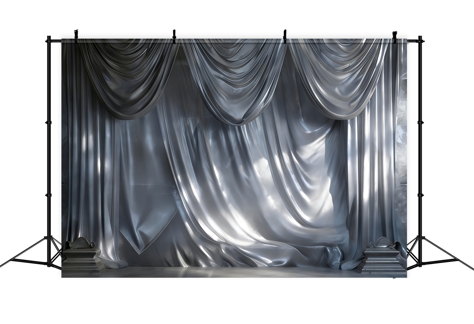 Toile de fond Photo Boudoir Draperie Satin Argenté Cascade RR62-94
