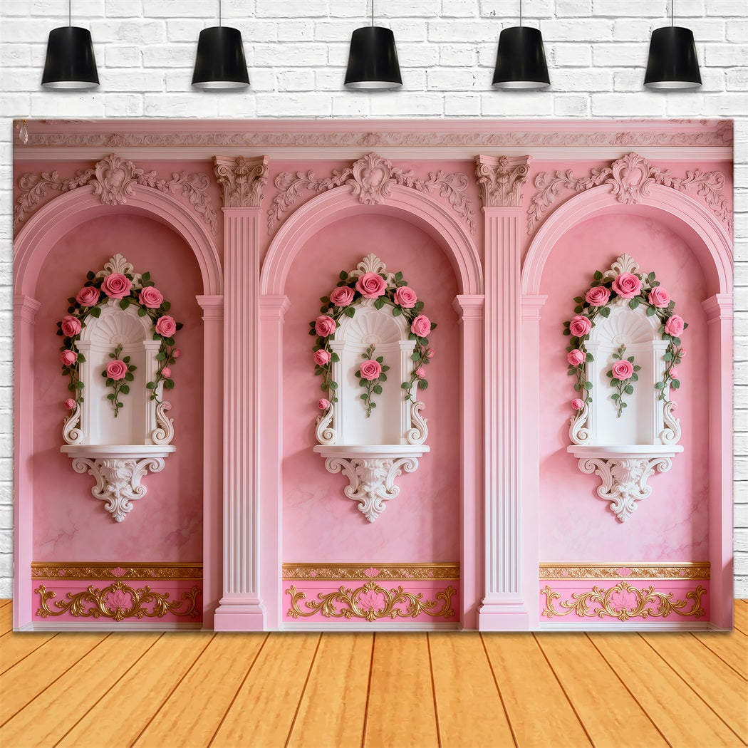 Fond Photo Boudoir Alcôve Arches Roses Blush RR62-97