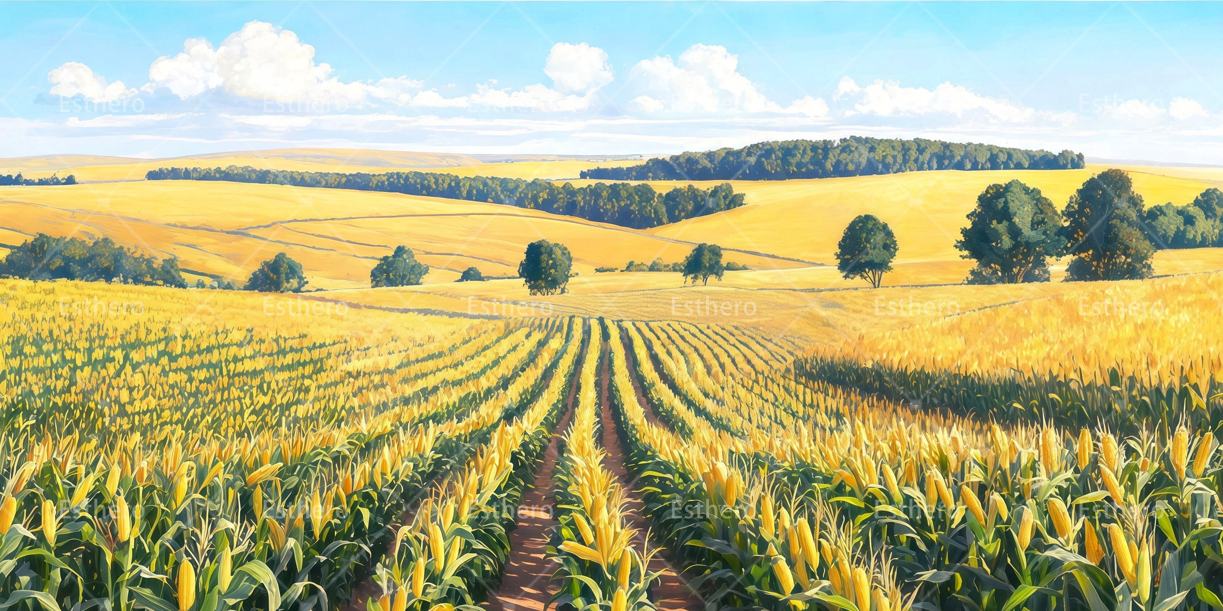 Toile de fond de champ de maïs rural pour spectacle scolaire RR65-T105