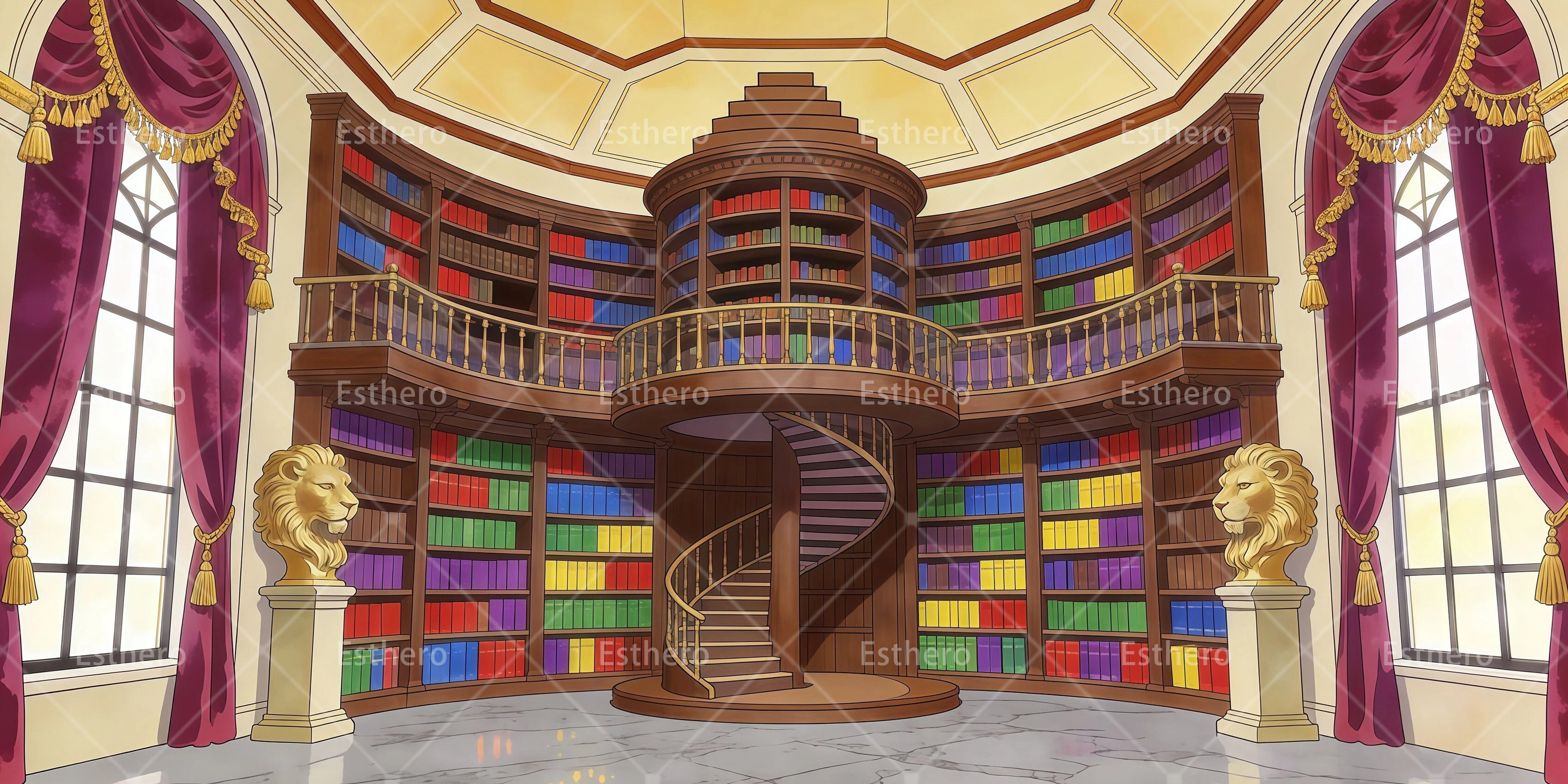 Toile de fond bibliothèque de manoir spectacle scolaire RR65-T19