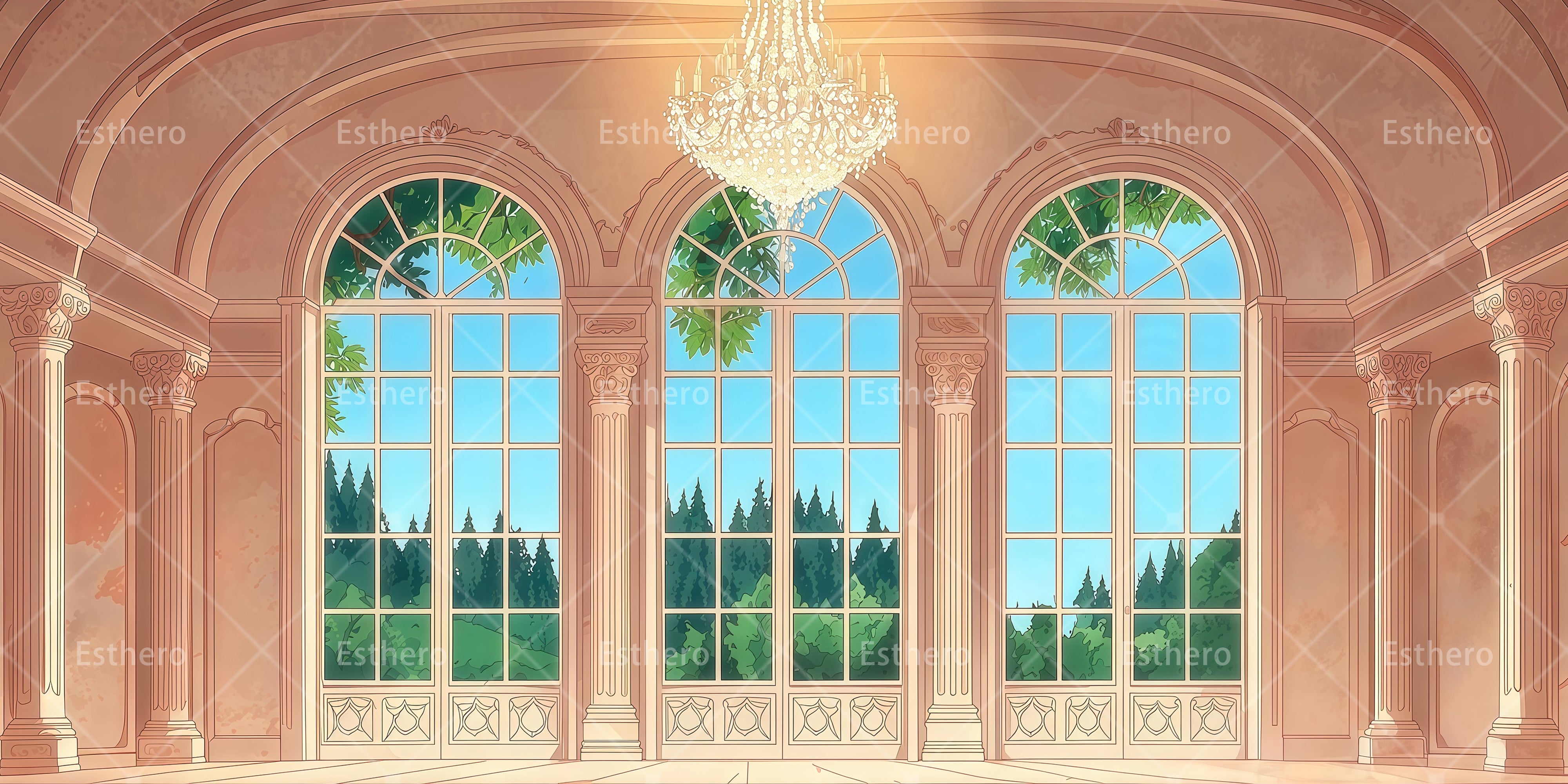 Toile de fond jardin et salle de bal récital de danse RR65-T23