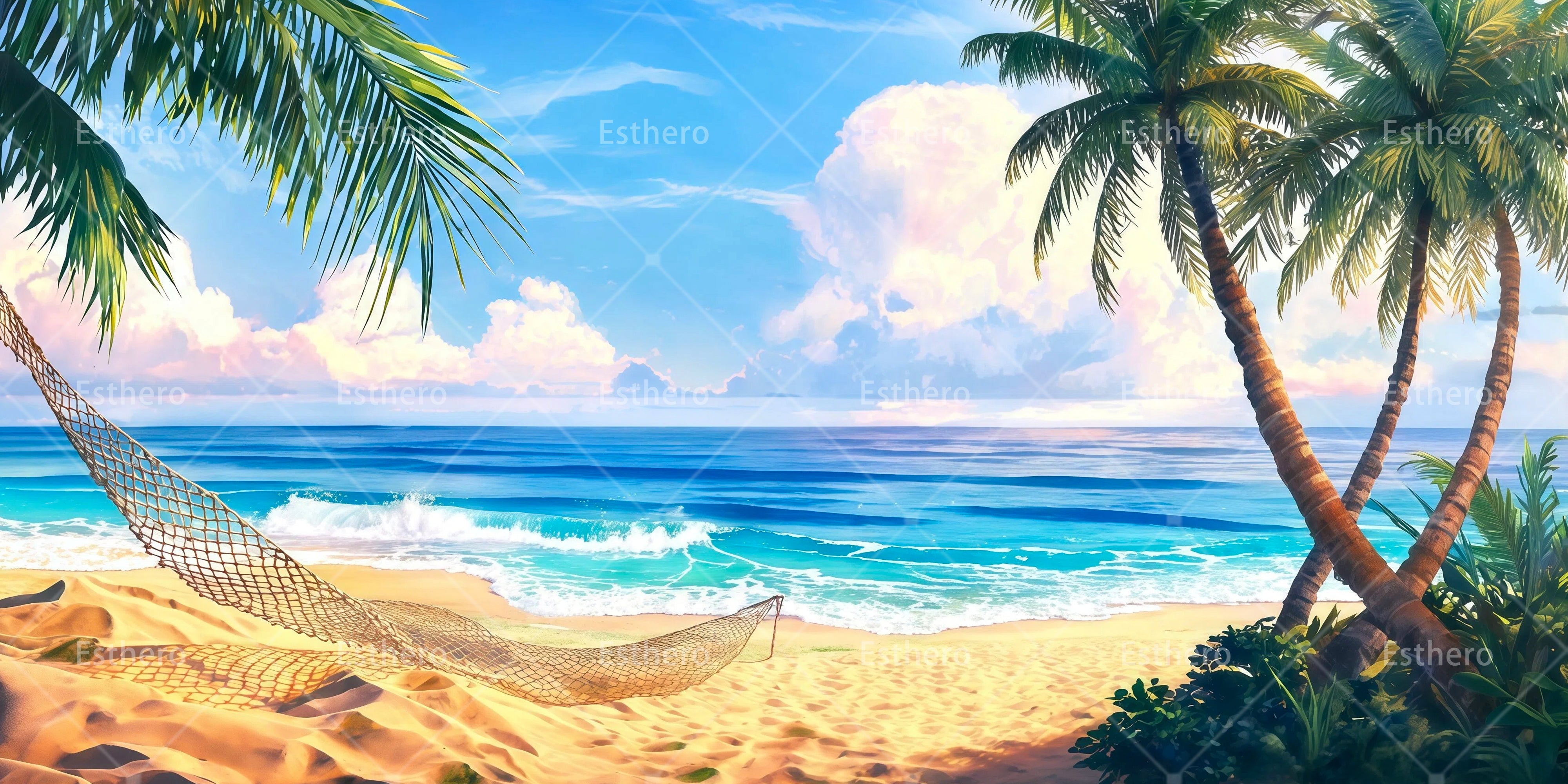 Toile de fond plage palmiers décor de scène RR65-T68