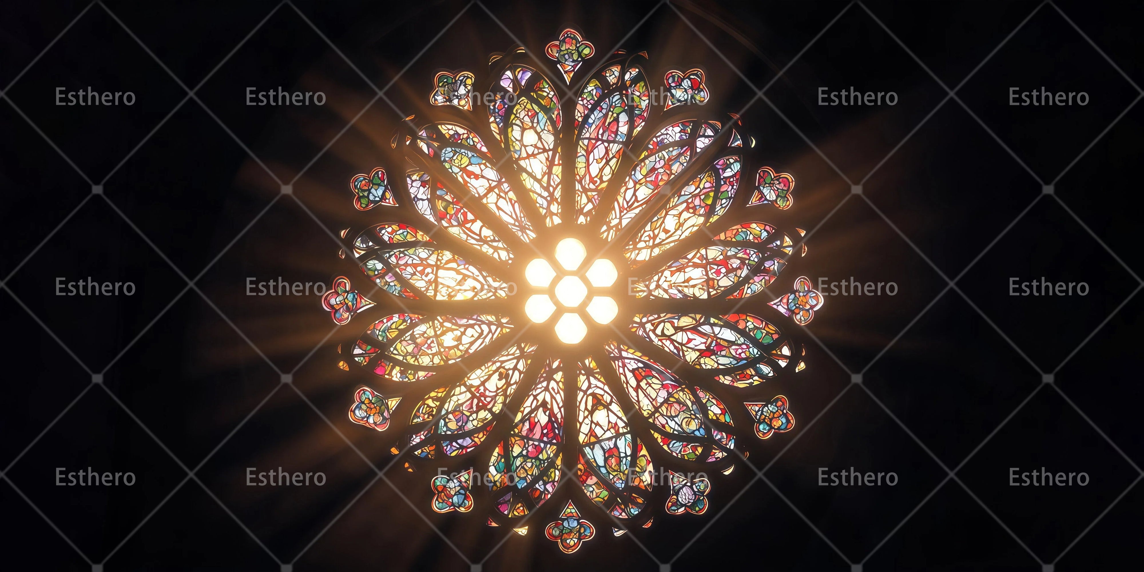 Toile de fond d’église avec vitraux décor pour pièce de théâtre RR65-T79