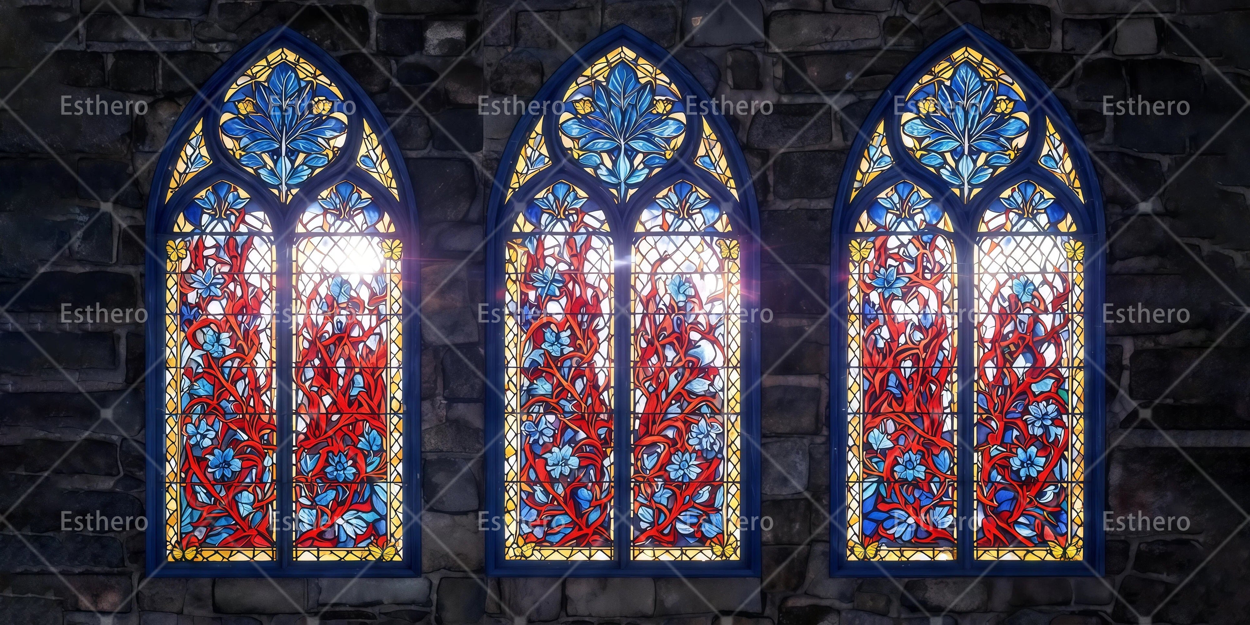 Décor de fenêtres en vitrail toile de fond de scène religieuse RR65-T80