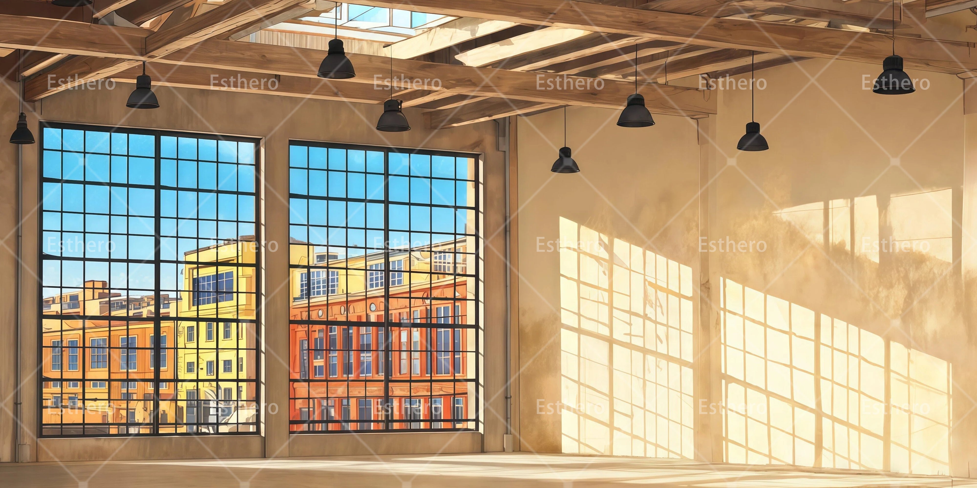 Décor d’entrepôt industriel toile de fond pour scène de théâtre RR65-T89