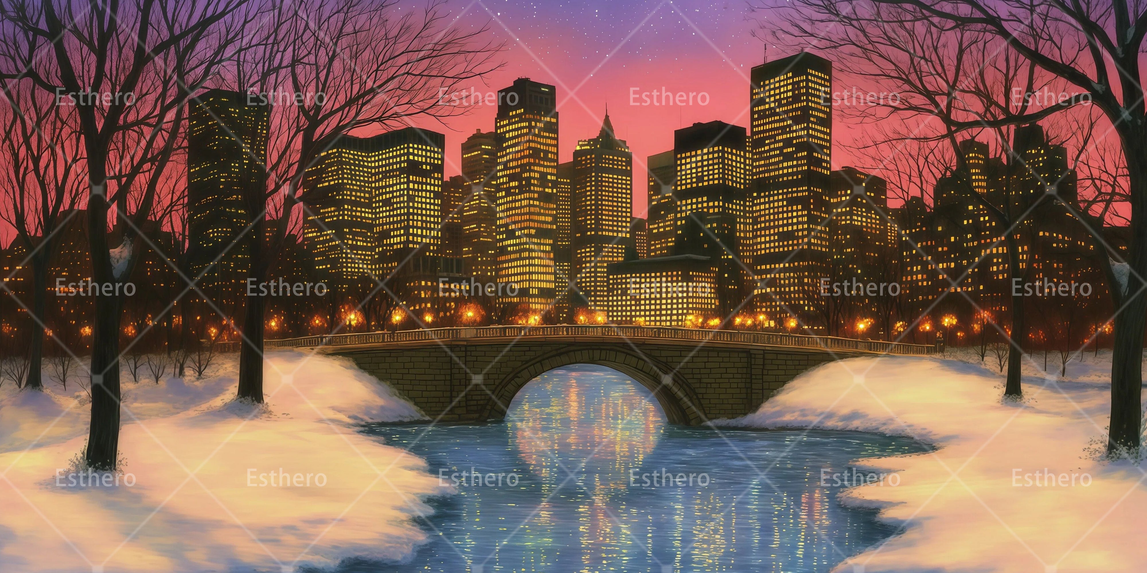 Toile de Fond Central Park Enneigé Décor de Théâtre RR66-T4