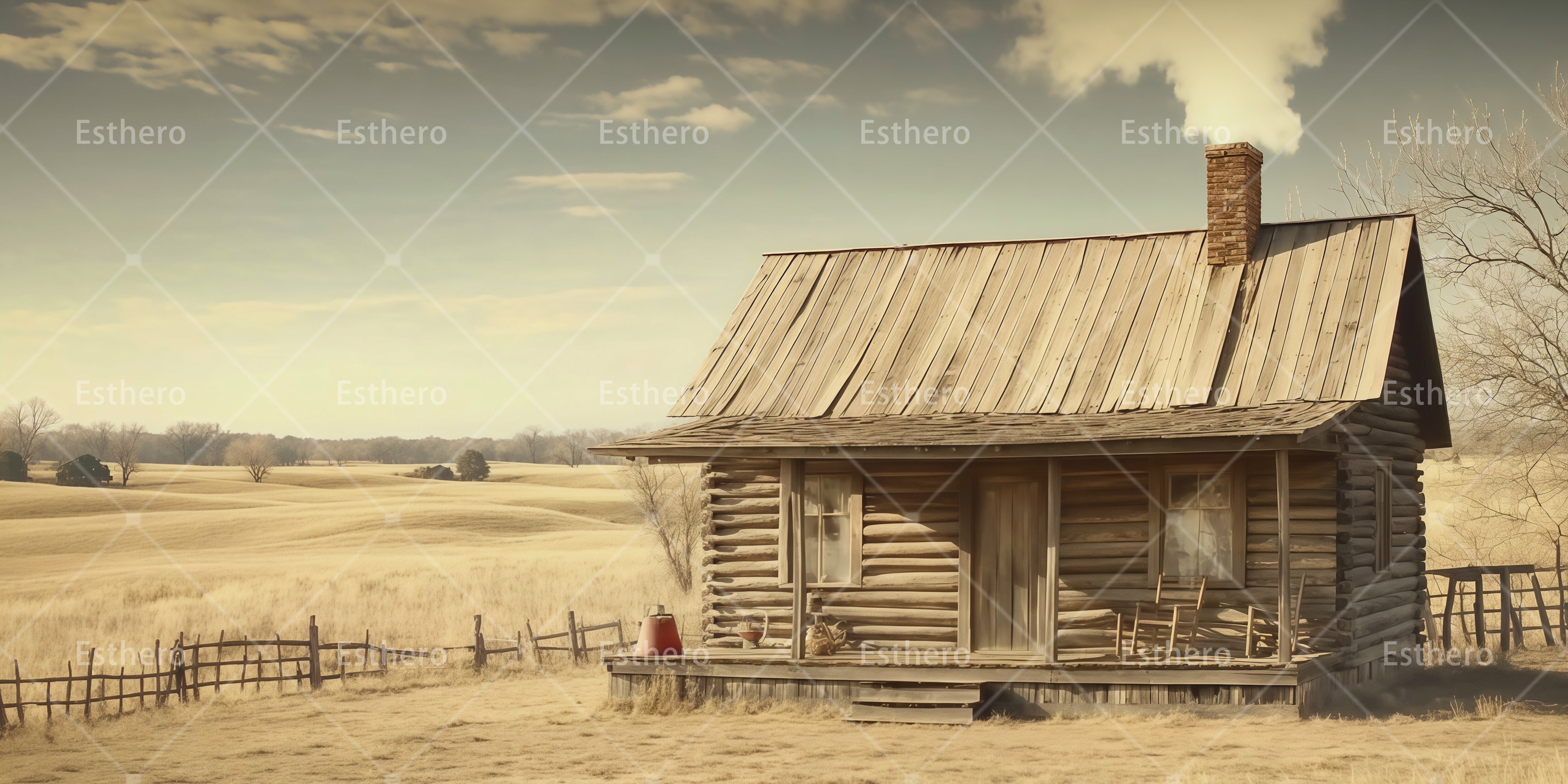 Décor Paysager Cabane Rustique en Rondins pour Théâtre RR66-T60